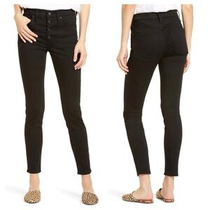 Madewell 9" Mid-Rise Button Front High Waist Skinny Jeans 26 M3088 Black Stretch